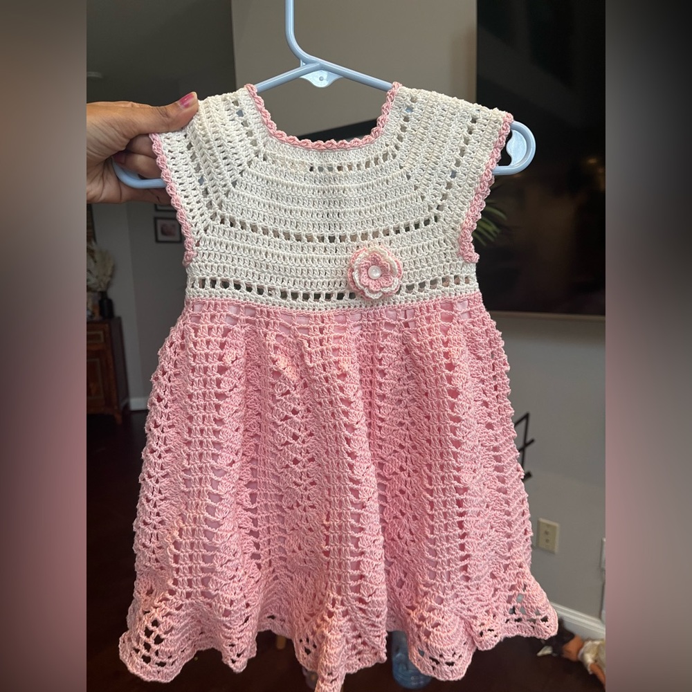 Crochet dress 12-18 months with hairband and matching shoes